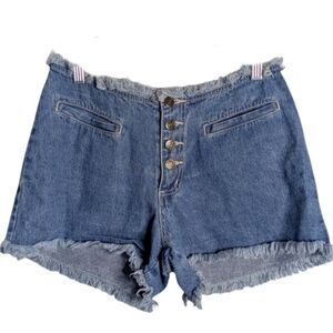 Vintage 80s/90s Frayed at Waist and Hem Button Fly Denim Shorts